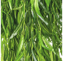 Detailopname van kunstmatige groene wilgenbladeren met gekartelde randen.