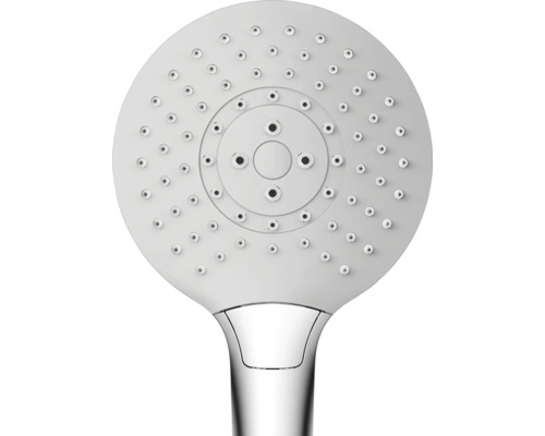 Ronde handdouche met concentrisch geplaatste sproeigaatjes en omstelknop.