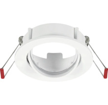 Witte ronde inbouwspotbehuizing met klemveren voor plafondmontage.