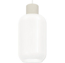Cilindervormige lampenkap van geribbeld wit glas.