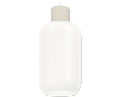 Cilindervormige lampenkap van geribbeld wit glas.