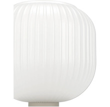 Ronde lampenkap met verticale ribbels van wit opaalglas.