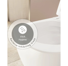 VitrA Hygiene keurmerk voor bacterieremmend glazuur op een toilet.