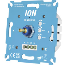 ION Logo. Master-Slave LED dimmer set met draaiknop en instellingen voor minimum, maximum en boost. CE en UKCA gecertificeerd.