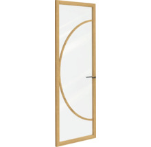 Binnendeur van glas met houten frame in eikenlook en een gebogen houten element