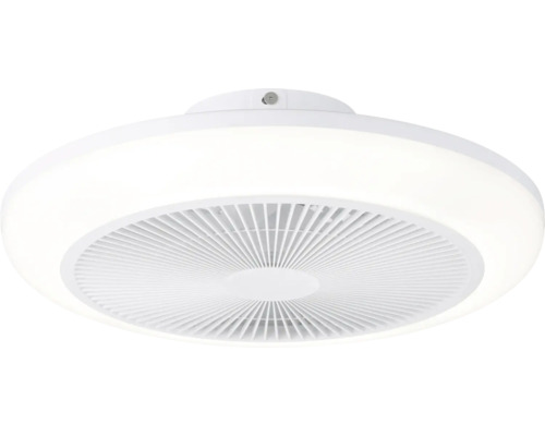 Ronde plafondventilator met geïntegreerde LED-verlichting.
