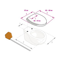 Maattekening voor toiletzitting: hartafstand 126 tot 174 millimeter, lengte 435 tot 450 millimeter, breedte 373 millimeter.