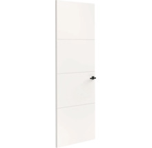 Moderne witte binnendeur met horizontale groeven en zwarte klink.