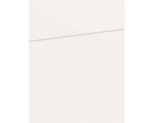 Detailweergave van een glad wit meubelfront met een horizontale groef.