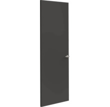 Moderne binnendeur in donkergrijs met een eenvoudige metalen handgreep.