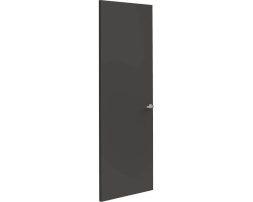 Moderne binnendeur in donkergrijs met een eenvoudige metalen handgreep.