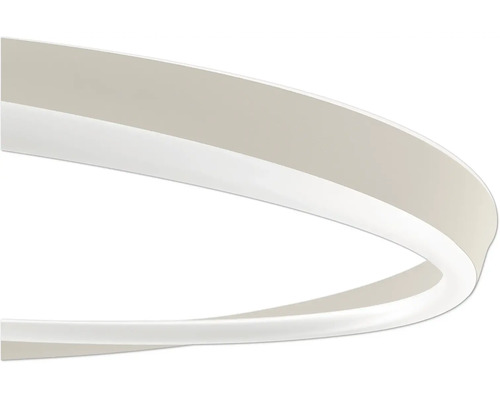 Close-up van een witte, ringvormige LED-lamp met een modern ontwerp.