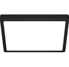 Vierkante plafondlamp met zwart frame en wit lichtoppervlak.