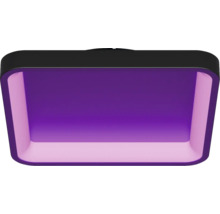 Rechthoekige LED-plafondlamp met afgeronde hoeken en paarse verlichting.