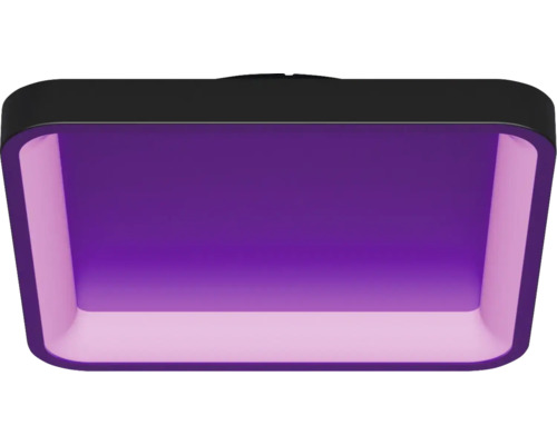 Rechthoekige LED-plafondlamp met afgeronde hoeken en paarse verlichting.