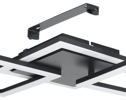 LED-plafondlamp met vierkante elementen en metalen montagebeugel.