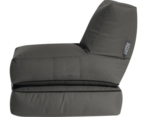 Antracietkleurige zitzakstoel met hoge rugleuning en zijvak, Sitting Point Logo.