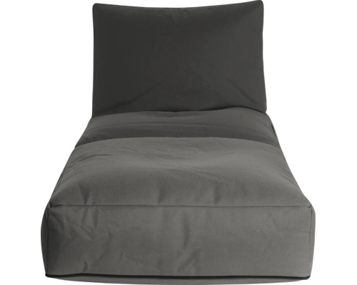 Antracietkleurige zitzakstoel met hoge rugleuning van robuust textiel.
