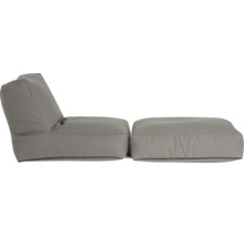 Grijze zitzakset bestaande uit een fauteuil en een hocker, modern ontwerp, gevoerd.
