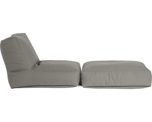 Grijze zitzakset bestaande uit een fauteuil en een hocker, modern ontwerp, gevoerd.