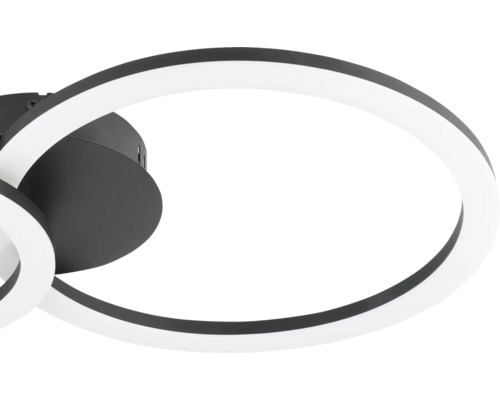Moderne ringvormige LED-plafondlamp van metaal en kunststof in zwart en wit.