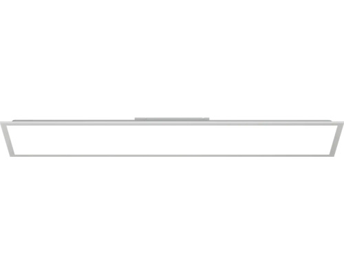 Vlak, rechthoekig led-paneel met zilverkleurig frame voor plafondmontage.