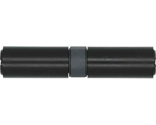 Zwarte cilindrische verbinder met grijs middenstuk.