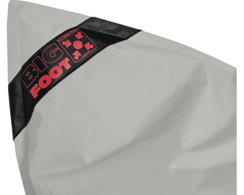 Detail van een zitzak met het Sitting Point Big Foot logo.