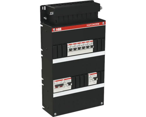 ABB Hafonorm groepenkast met installatieautomaten en aardlekschakelaars.