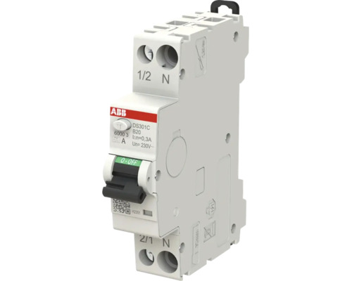 ABB aardlekautomaat DS301C B20, 230 Volt, 0,3 ampère lekstroom.