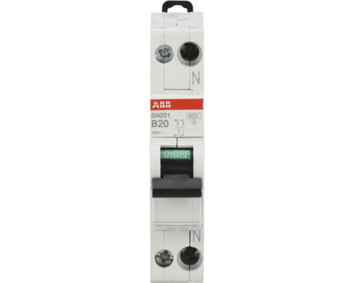 ABB installatieautomaat SN201 B20, 230 Volt, 1-polig met nul, B-karakteristiek, 20 Ampère.