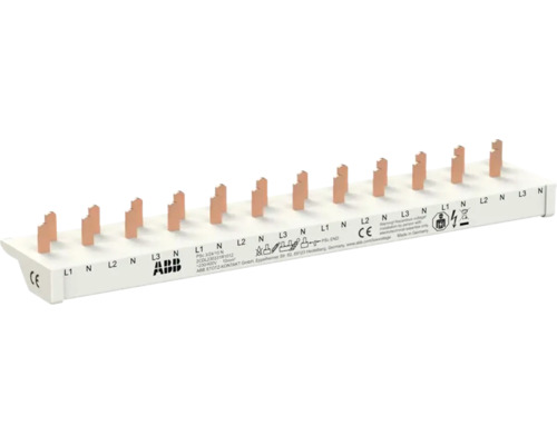 ABB kamrail 3-fasen met nuldraad voor installatieautomaten, 10 vierkante millimeter, ABB Logo en CE-markering.