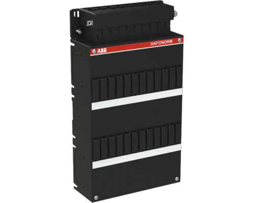 ABB Hafonorm groepenkast met twee rijen voor modules en ABB Logo.