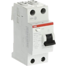 ABB aardlekschakelaar FH202 A met ABB Logo, 2-polig, 40 Ampère, aardlekstroom 0,03 Ampère, testknop en tuimelschakelaar.