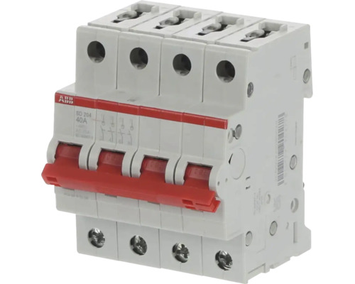 ABB Lastscheider SD 204, 4-polig, 40 Ampère, grijs met rode schakelhendel.