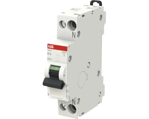 ABB installatieautomaat SN201 B16, 1-polig plus nulgeleider, 230 Volt.