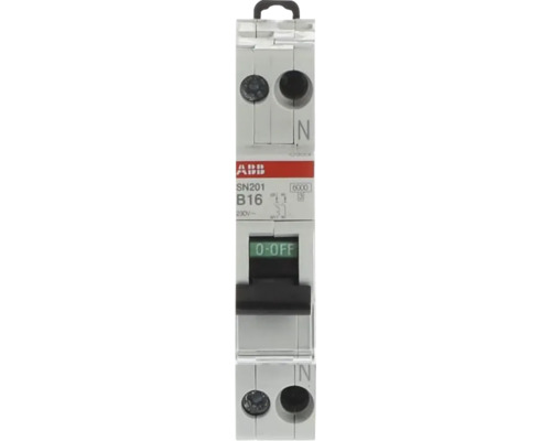 ABB installatieautomaat SN201 B16, eenpolig plus nul, 230 Volt, schakelstandindicatie uit.