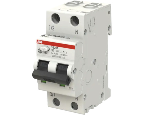 ABB aardlekautomaat DS201, B20, 30 milliampère, 1-polig plus nul, 230 Volt.