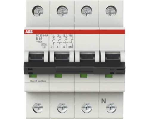 ABB installatieautomaat SC 203-NA, 4-polig, B 16 Ampère, 400 Volt, ABB Logo.