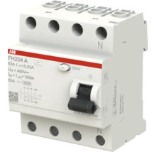 ABB aardlekschakelaar FH204 A, 4-polig, 63 Ampere, 30 Milliampere, 400 Volt.