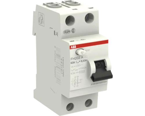 ABB aardlekschakelaar FH202 A, 2-polig, 63 Ampère, 30 Milliampère.
