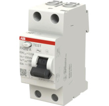 ABB aardlekschakelaar FH202 A, 2-polig, 63 Ampère, 30 Milliampère, type A, voor DIN-rail montage.