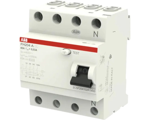 ABB aardlekschakelaar FH204 A, 4-polig, 40 Ampere, 0,03 Ampere nominale foutstroom.