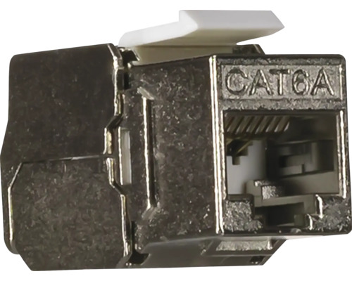 Afgeschermde CAT 6A Keystone module voor RJ45 netwerkverbindingen van metaal.