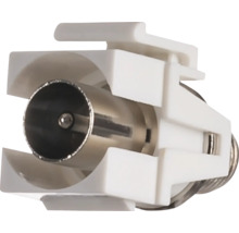 Coaxiale antenne-aansluiting als Keystone-module van kunststof en metaal voor de aansluiting van antennekabels.
