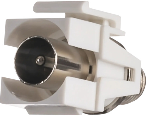 Coaxiale antenne-aansluiting als Keystone-module van kunststof en metaal voor de aansluiting van antennekabels.