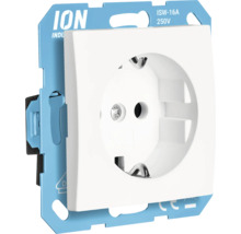 ION Industries Schuko stopcontact ISW-16A, wit kunststof met blauw metalen frame, 16 Ampère, 250 Volt.