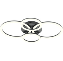 Moderne LED-plafondlamp met vier cirkelvormige lichtelementen van metaal en kunststof.
