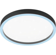 Moderne ronde LED-plafondlamp met donkere rand en wit lichtvlak.