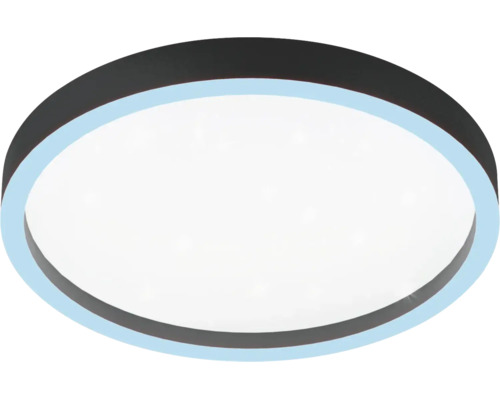 Moderne ronde LED-plafondlamp met donkere rand en wit lichtvlak.